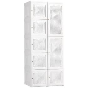 HOMCOM Portable Wardrobe Closet, Folding Bedroom Armoire, Clothes Hanging Storage Rack, Hanging Rod, Magnet Doors, White