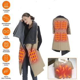 USB Heated Blanket Electric Heated Poncho Shawl Wrap Throw with Zipper Arm Holes Pocket 3 Heating Levels 6 Zones Dual Switch 5V/2A Machine Washab