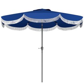 9FT Patio Umbrella,Outdoor Market Umbrella With Crank, 8 Ribs, Push Button Tilt, Vented Patio Table Umbrella For Deck Backyard Lawn, Navy Blue (Color: navy blue)