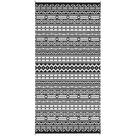 Reversible Outdoor Rug, Waterproof Plastic Straw With Carry Bag, 9 X 18, Black  White Geometric Wall (Color: black)