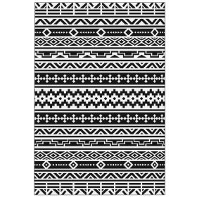 Reversible Outdoor Rug, Waterproof Plastic Straw With Carry Bag, 6 X 9, Black & White Geometric Wall (Color: black)