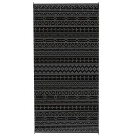 Reversible Outdoor Rug, Waterproof Plastic Straw With Carry Bag, 9 X 18, Black & Gray Geometric Wall (Color: black)