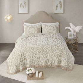 Tufted Cotton Chenille Medallion Fringe Coverlet Mini Set (Color: as Pic)